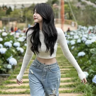 [Ảnh Thật] ÁO LÔNG CỔ TRÒN MỀM TAY DÀI - CHIZISHOP CÓ ĐỘ CO GIÃN MỀM MỊN DÁNG CROPTOP