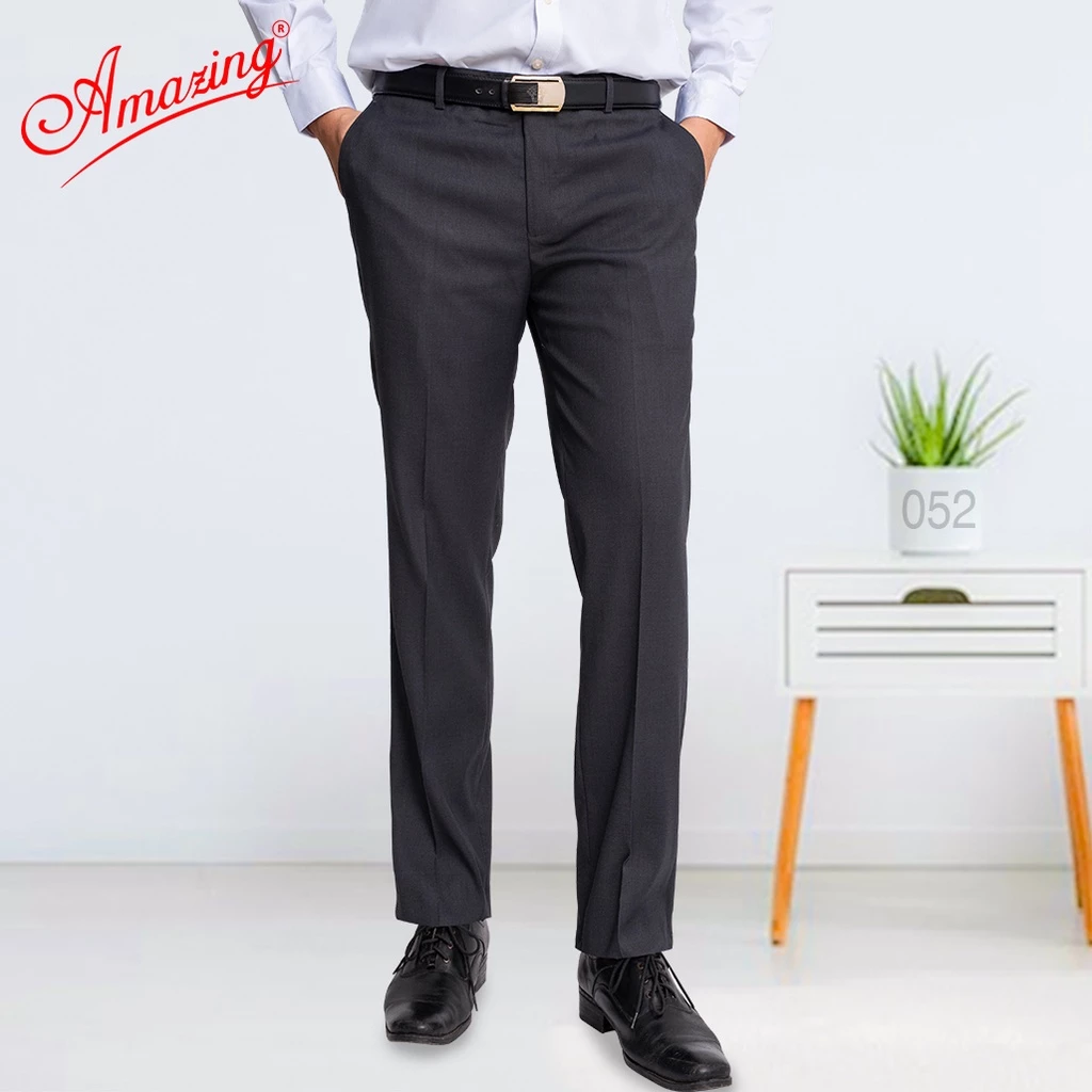Quần tây nam ống đứng màu xám, form Regular căn bản, ko ly, bigsize tới 105kg, dáng suông, Amazing