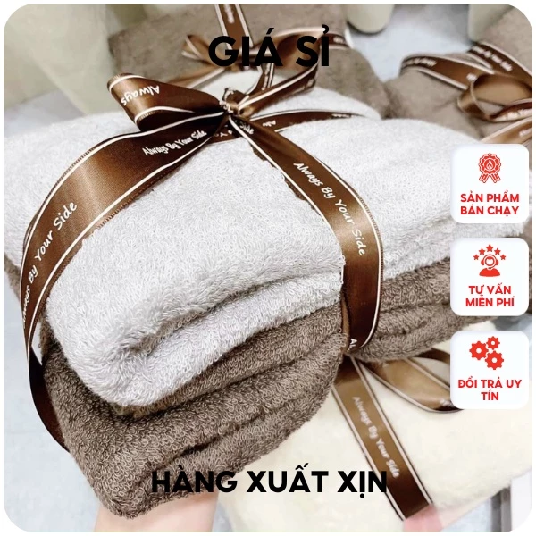 Khăn tắm xuất hàn set 2 chiếc cotton 100%