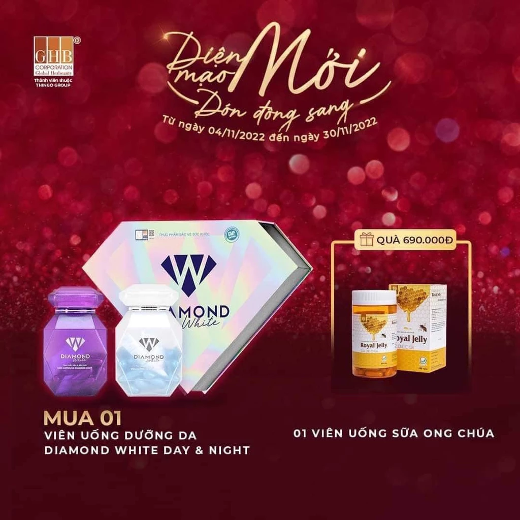 Viên uống trắng da Diamond White (chính hãng nguyên tem)