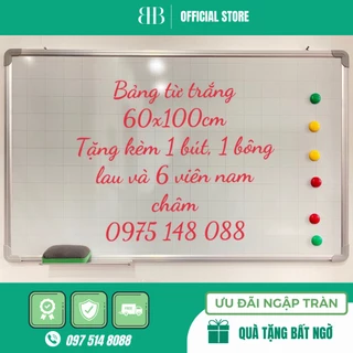 🌺 Bảng từ trắng viết bút lông, KT: 60x100cm, 🎁 tặng bút, bông lau, nam châm