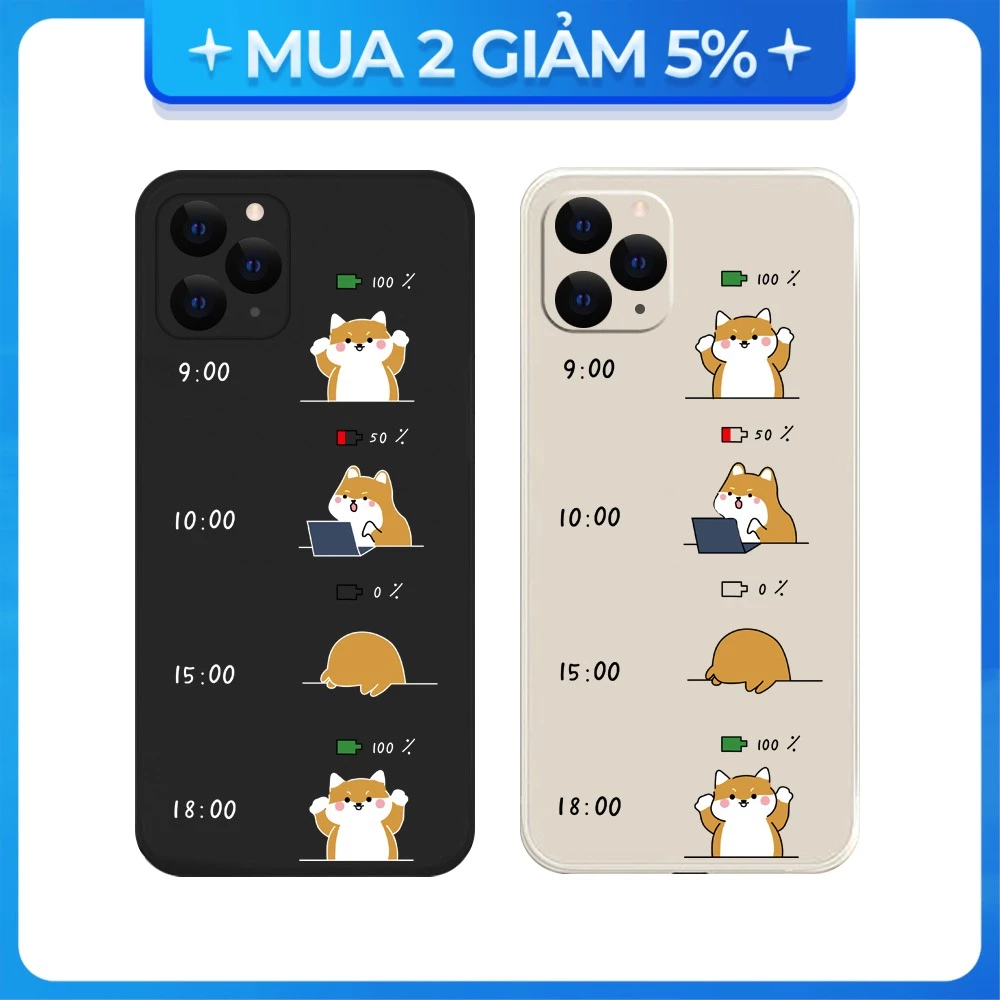 Ốp lưng cạnh vuông Iphone 7G/XR/11 Pro/12/14/14 Plus/....viền bảo vệ camera hình Pin thời gian