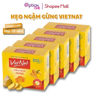 Combo 5 Hộp Kẹo Ngậm Gừng Không Đường Hỗ Trợ Tiêu Hóa Giảm Cảm Cúm Vietnat - Hộp 20 Viên