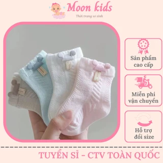 Tất Bé Gái Sơ Sinh MOONKIDS, Tất Cho Bé Gái Cổ Thấp Mùa Thu Đông, Co Giãn Tốt, Êm Chân