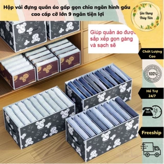 Túi vải đựng quần áo gấp gọn chia ngăn hình gấu cao cấp cỡ lớn 9 ngăn tiện lợi