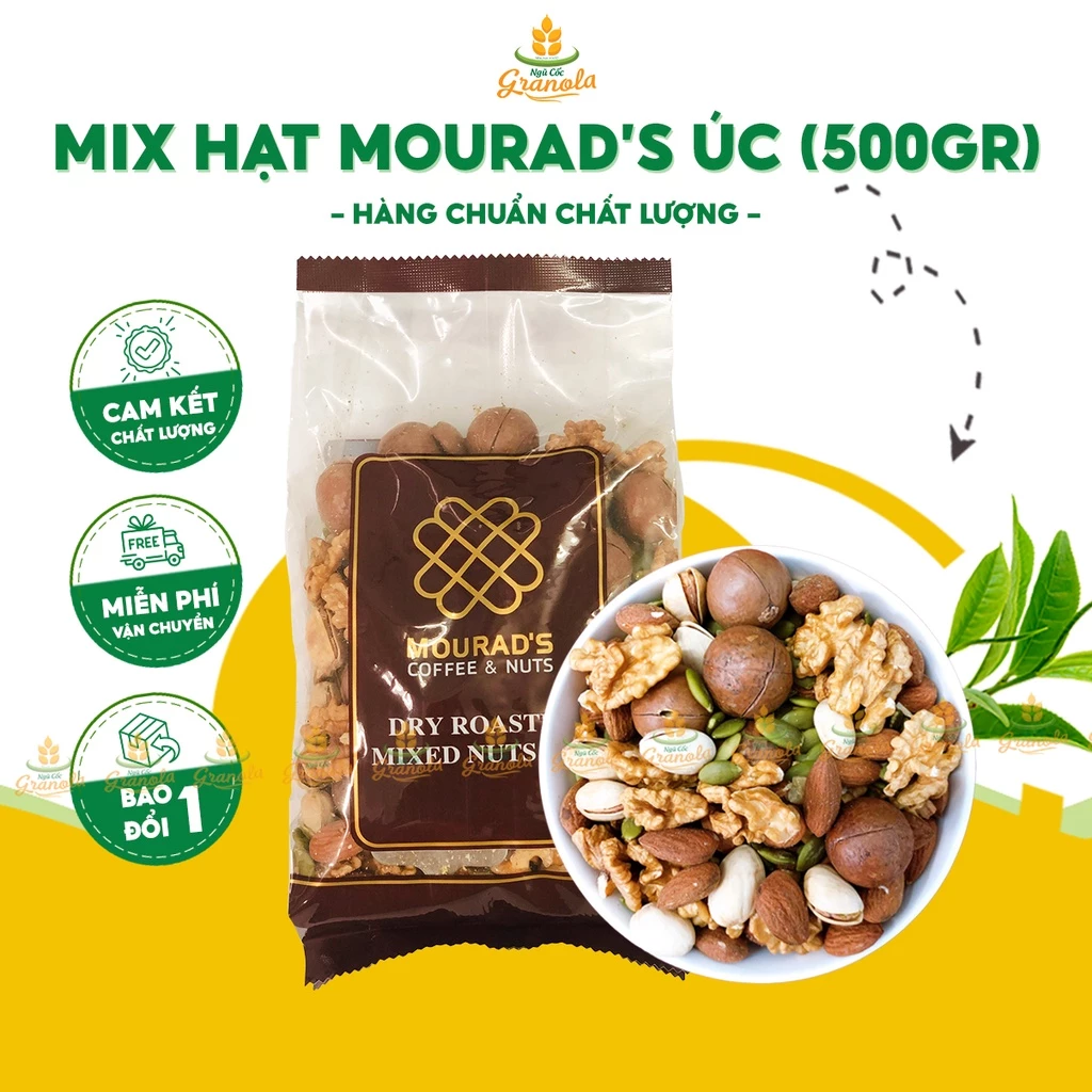 Hỗn Hợp Hạt Mourad's Úc Mix Hạt Cao Cấp (Hạnh Nhân, Hạt Điều, Macca, Hạt Bí, Hạt Dẻ Cười) Gói 500G (Hạt Ngon)