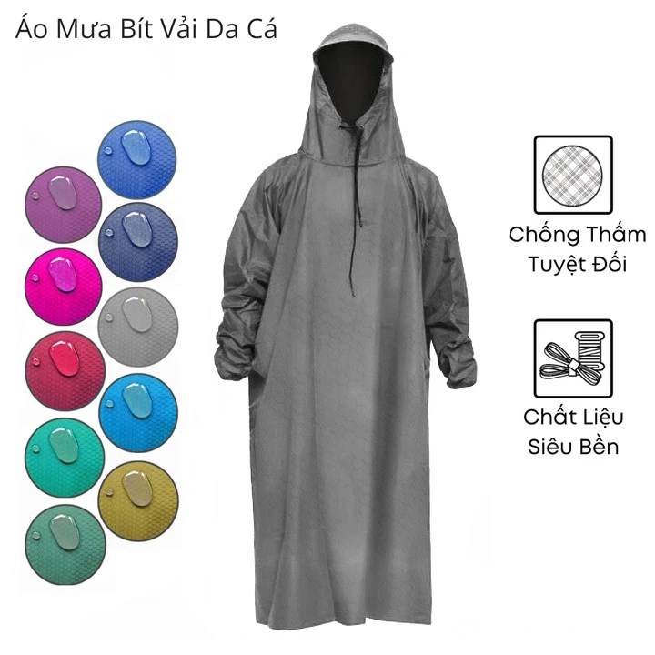 Áo Mưa Bít Người Lớn Vải Da Cá VIP Chống Thấm Nước size 1m2 1m4 (ao mua nam nu bit kin khong xe ta...)