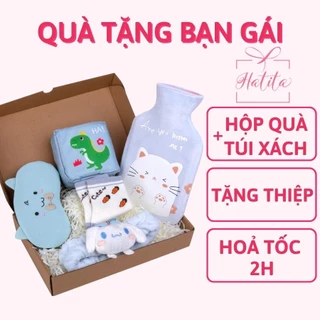 Túi chườm nóng đau bụng kinh Hatita Hello girl 1000ml sưởi ấm giữ nhiệt Quà tặng bạn gái, 20-10