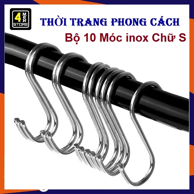Bộ 10 Móc treo đồ hình chữ S inox đa năng Size 7x3.5x2.5cm lớn Cao Cấp treo quần áo giày dép - Móc treo Inox chữ S