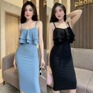 Váy body 💕 FREESHIP 💕 Đầm body 2 dây bèo tầng thun gân thời trang XINXO cao cấp - DAM0060