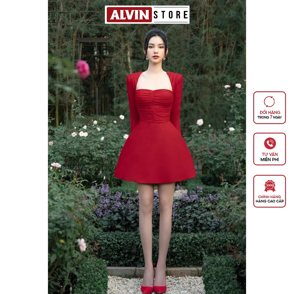 Đầm xòe dáng ngắn tay dài cúp ngực ALVIN STORE 2931