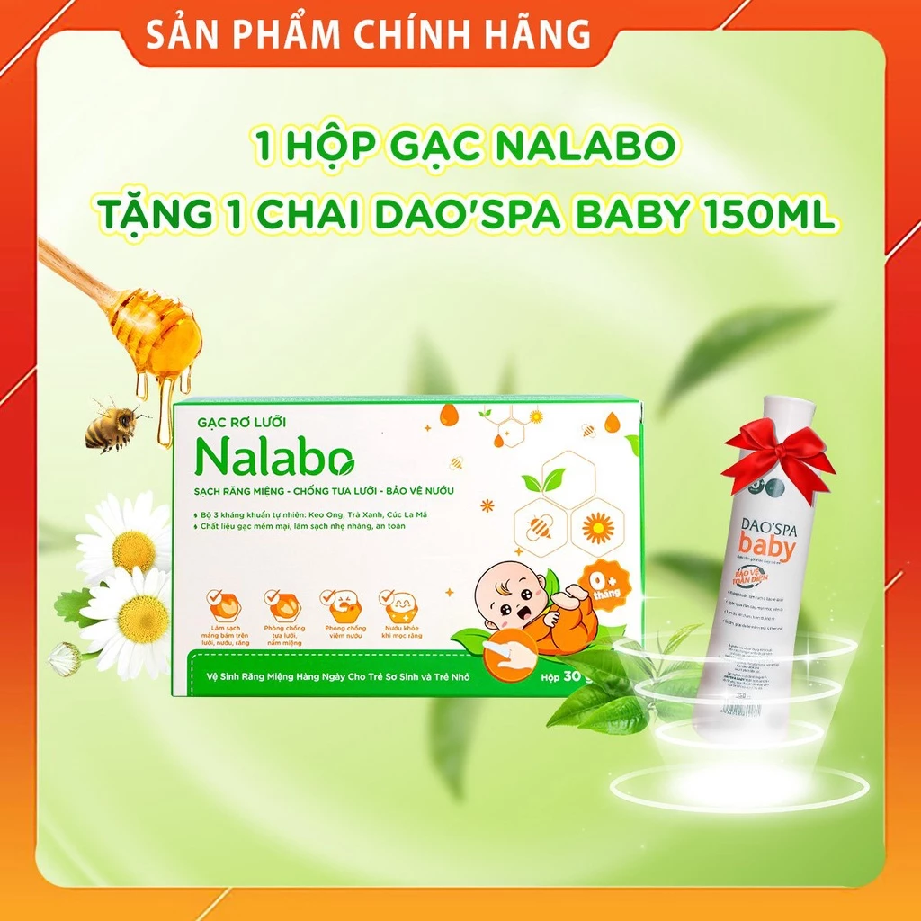 Gạc rơ lưỡi Nalabo - rơ lưỡi, vệ sinh răng, chăm sóc răng miệng cho trẻ - Hộp 30 gói - DKPharma