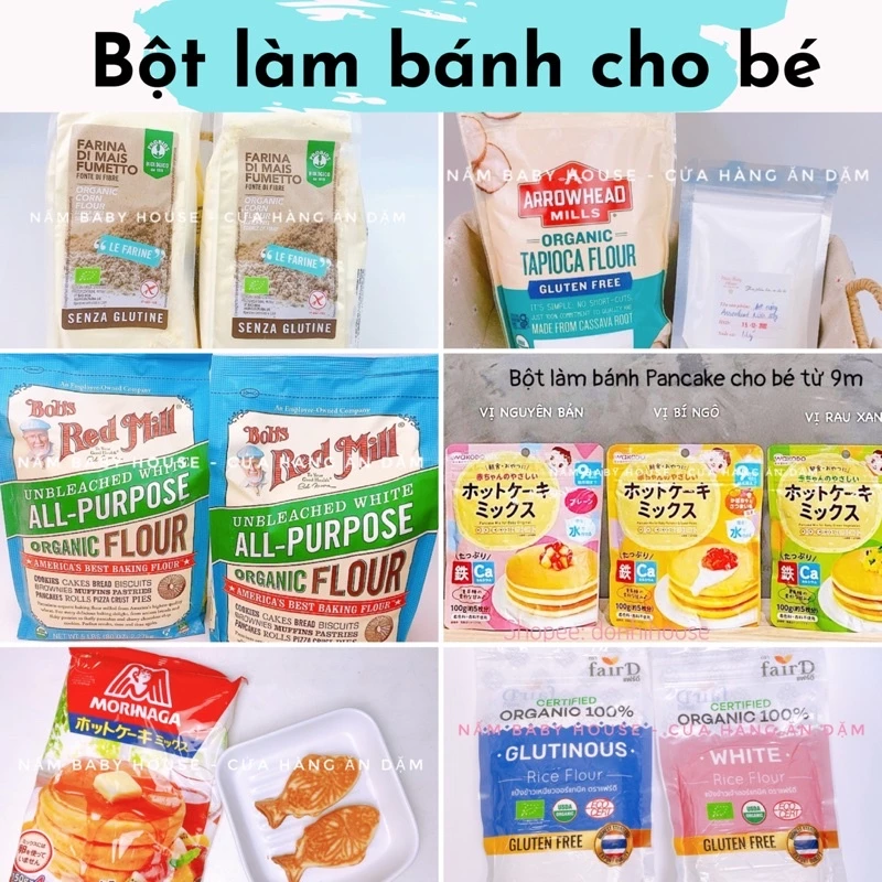 Date 2025 |Tách lẻ| Bột hữu cơ làm bánh cho bé, bánh pancake,bánh muffin- bột mì, gelatin, tinh bột bắp