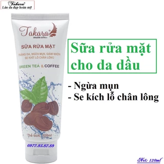 Sữa rửa mặt cho da dầu mụn giảm nhờn se khít lỗ chân lông Trà Xanh và Cà Phê TAKARA 120ml