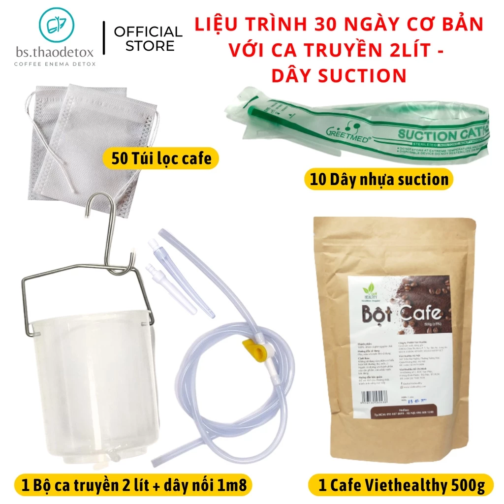 [COMBO 30N] Bộ Dụng Cụ + Cafe Thải Độc Đại Tràng, Coffee Enema, Detox Gerson ( liệu trình 30 ngày)