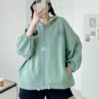 Áo khoác nỉ hoodiein mặt gấu Unisex - Tay Phồng dài form rộng có mũ dáng suông ulzzang nam nữ-áo khoác Uzzang