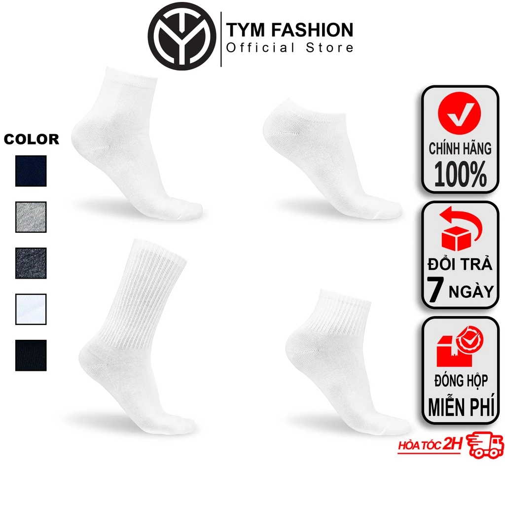 Vớ Cotton dệt cao cấp Nam Nữ TYM - trơn - kích thước Thấp Lửng Cao - Thoáng khí, thấm hút tốt - SOCKT001