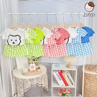 [Bé 7-19kg] Bộ Ngắn Tay Phối Caro Thun Lạnh Mềm Mịn Mát Cho Bé Trai Bé Gái [HÀNG CHUẨN]