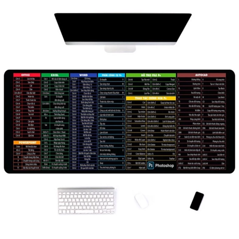Bàn Di Pad Lót Chuột 30x80 Hình Công Thức Phím Tắt Phần Mềm Máy Tính Văn Phòng