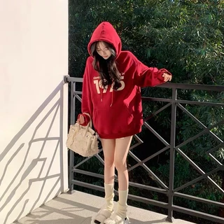 Áo Hoodie Tay Dài Nỉ Bông Màu Đỏ 1975 Xinh Xắn Nhìn Là Thấy Xuân Về