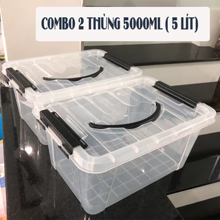 Combo 2 thùng nhựa 5 Lít có quai xách đựng đồ gia đình _Kích thước thùng : 28 cm - 20 cm - 14.5 cm