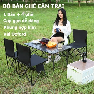 Bộ Bàn Ghế Dã Ngoại, Cắm Trại, Picnic, Bàn ghế Camping Đi Du Lịch, Câu Cá Gồm 1 Bàn 4 Ghế Cao Cấp