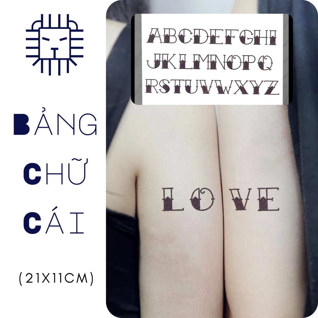 [Loại Ngắn Ngày] Hình Xăm Dán Chống Nước Bảng Chữ Cái (21x11cm) LEO TATTOO