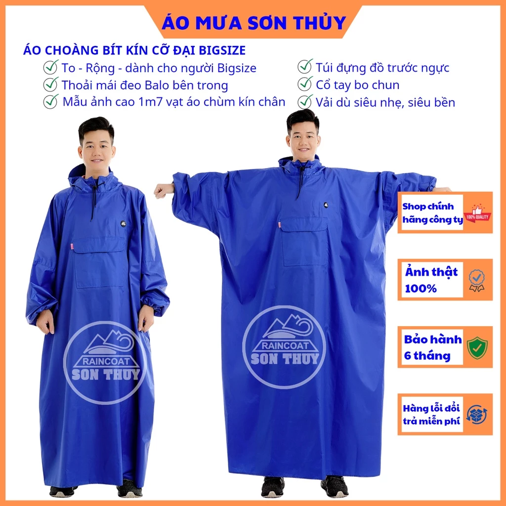 Áo mưa bít cỡ đại siêu dài rộng chính hãng Sơn Thủy, áo mưa siêu nhẹ bigsize có tay bít sườn ST4