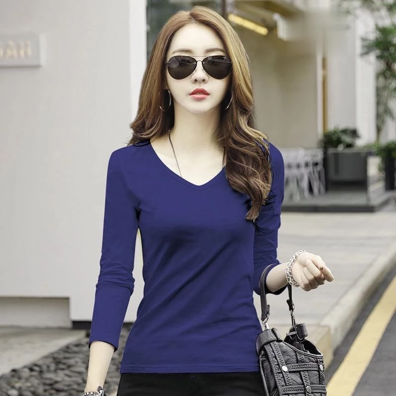 Áo giữ nhiệt thun nữ cổ tim tay dài vải cotton đẹp, dễ mặc dễ phối đồ, mặc bốn mùa