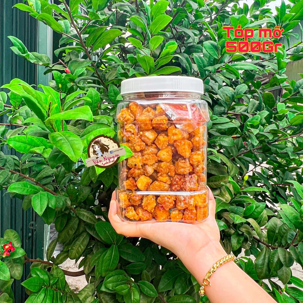 Tóp mỡ rim mắm tỏi hủ 500gr bánh tráng vân nguyễn
