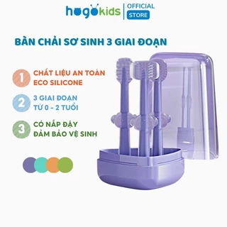 Set 3 Bàn Chải Silicone 3 Giai Đoạn  Hogokids Phát Triển Răng Nướu, Làm Sạch Rơ Lưỡi - Có Hộp Đựng Cho Bé Từ 0-18m