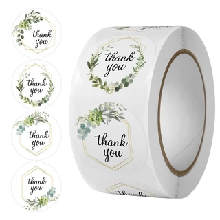 (2 SIZE) Cuộn 500 Sticker Thank You, Tem cảm ơn, Tem Thank you 2,5cm và 3,8cm họa tiết hoa lá