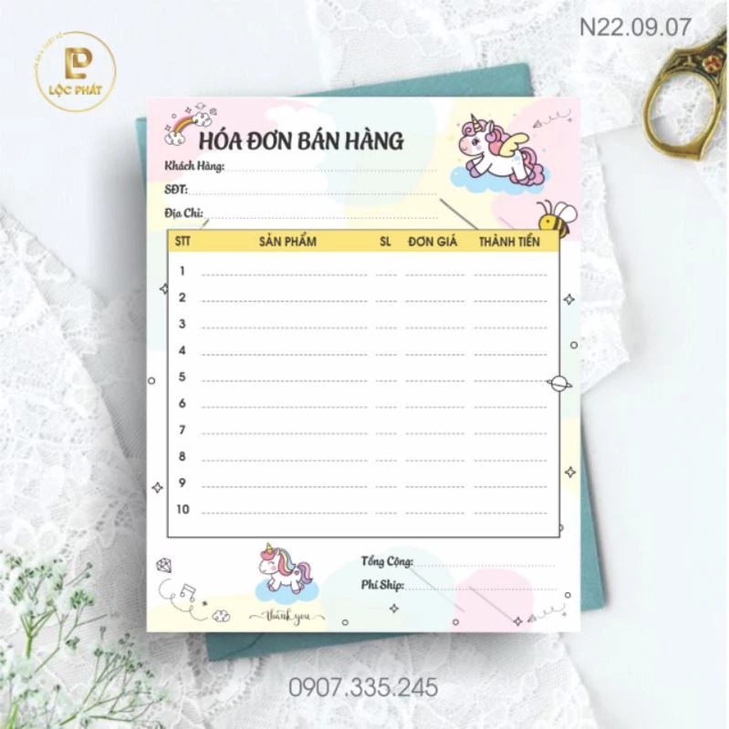 Set 50 tờ hoá đơn bán hàng - hoá đơn bán lẻ mẫu Ngựa Pony dễ thương 16×21cm