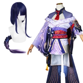 HOLOUN Genshin Impact Raiden Shogun Game Anime Cosplay Va Chạm Raiden Shogun Bộ Tóc Giả Hóa Trang Anime Làm Quà Giáng Halloween Costume Christmas Drag Party Gift