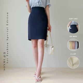 Chân váy công sở chữ A cạp cao suông dài SONMI Hàn Quốc thiết kế cao cấp co giãn xẻ tà màu đen trắng xanh HARMONY ROSE