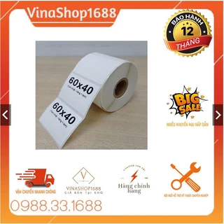 Giấy in mã vạch, decal nhiệt 60x40 mm, 1 tem/hàng, cuộn 30m