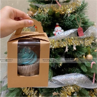 Set 20 | Hộp Đựng Bánh Cupcake 1 Ô Màu Kraft, Hộp Quà Tặng, Bánh Cưới