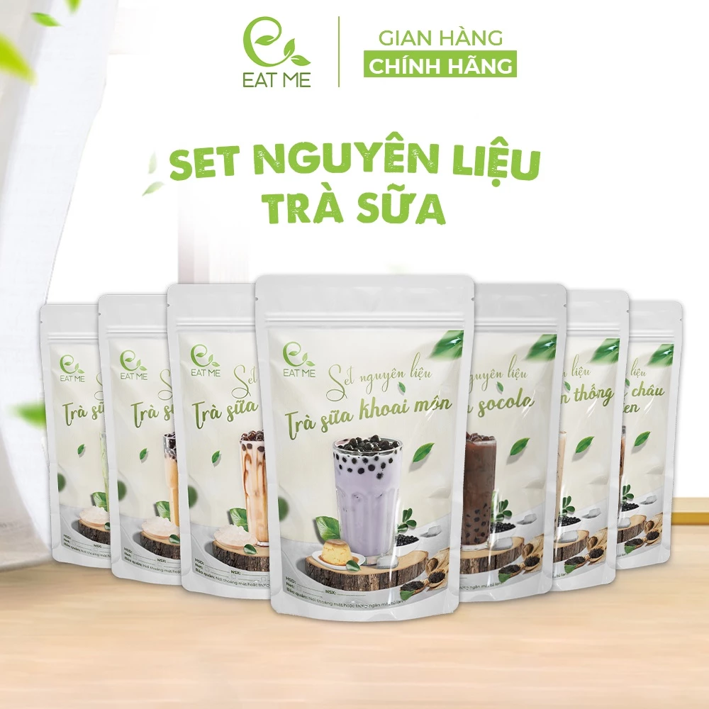 Set Trà Sữa Tự Pha EatMe - Nguyên Liệu Làm Trà Sữa Phúc Long, Thái Xanh, Thái Đỏ, Trân Châu Đường Đen, Khoai Môn, Socola