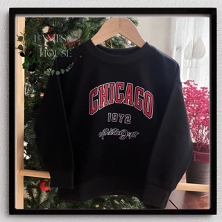 Áo sweater nỉ da cá Chicago cho bé, áo nỉ cổ tròn cho bé trai, bé gái unisex