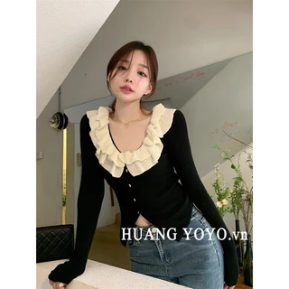 Áo cardigan Dệt Kim Tay Dài Màu Đen Phong Cách Hàn Quốc Thời Trang Mùa Thu 2023 Cho Nữ