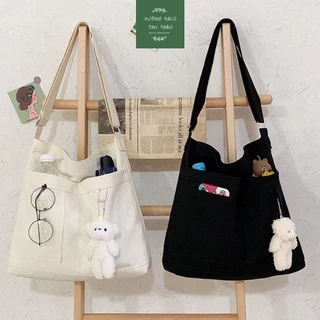 TÚI TOTE ĐEO CHÉO 4 NGĂN VẢI CANVAS PHONG CÁCH ULZZANG UNISEX