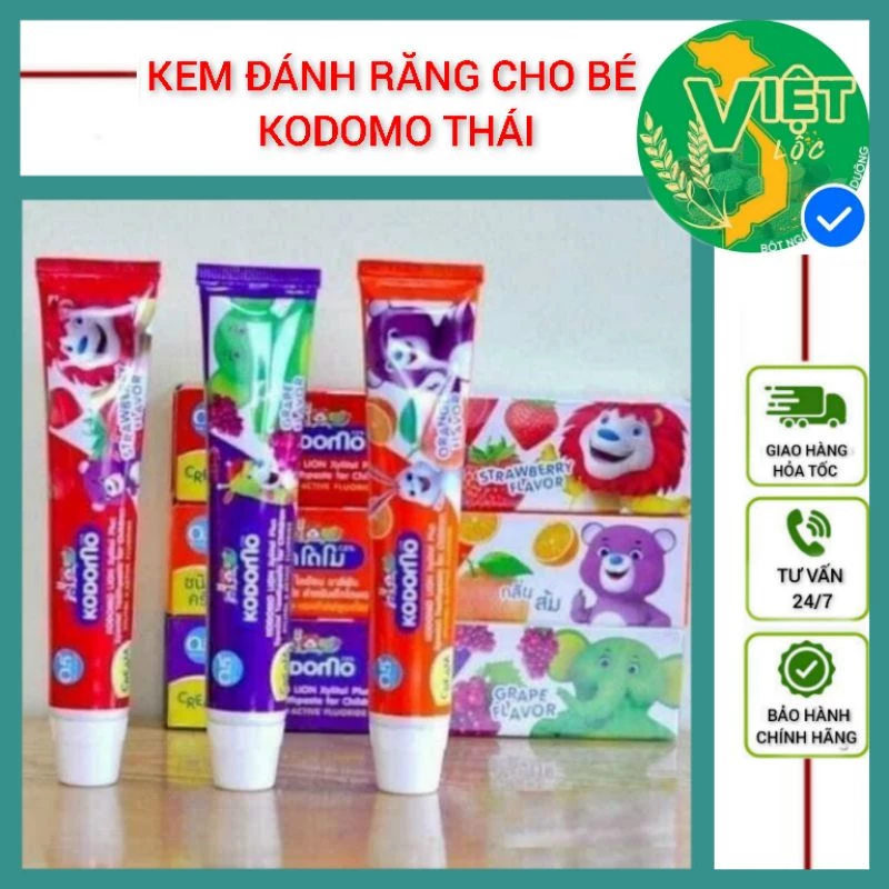 Kem đánh răng cho bé, nhãn hiệu kodomo Nhật bản, nuốt được, hộp 45g, vị trái cây bé rất thích, giúp bảo vệ răng Miệng bé