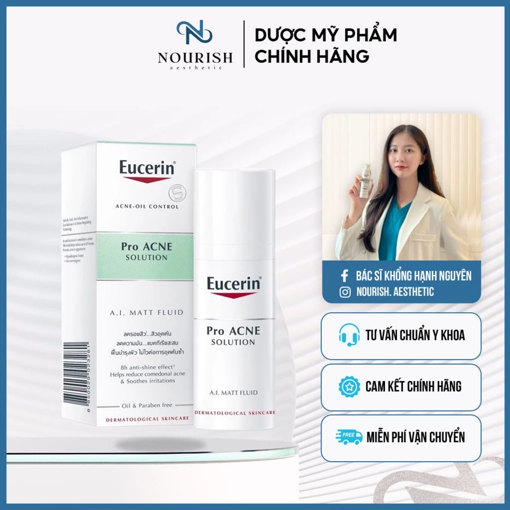 Kem Dưỡng Ẩm, Kiểm Soát Nhờn, Ngừa Mụn Matt Fluid Eucerin Pro Acne (50ml)