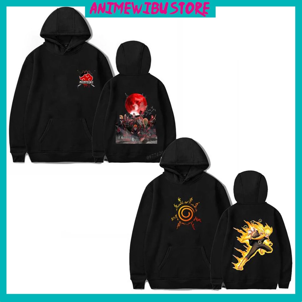 BST Áo Hoodie Đen in mẫu anime Naruto - Akatsuki mẫu áo AnimeWibuStore