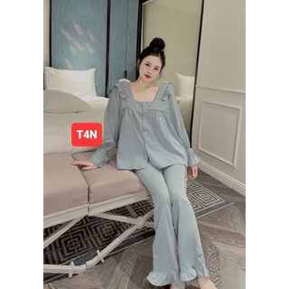 Bộ ngủ pijama xanh thiết kế vuông dài