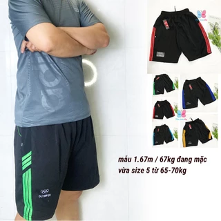 Quần đùi short lửng ngắn nam từ 40kg - 80kg thun dày phối 3 sọc có túi khóa kéo và dây rút - QN62