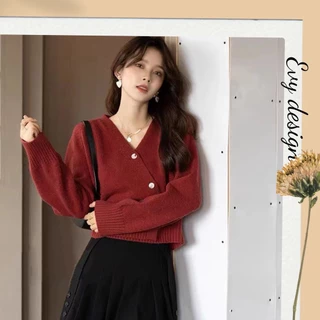 Áo khoác len cardigan cổ V, áo len dệt kim phong cách Hàn Quốc ANC05