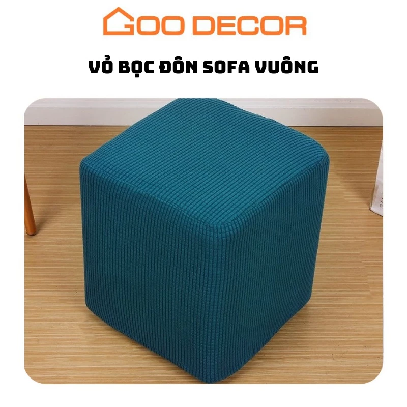 Vỏ đôn vuông GOO Decor, bọc đôn sofa vải nỉ nhung gân dày dặn mềm mại