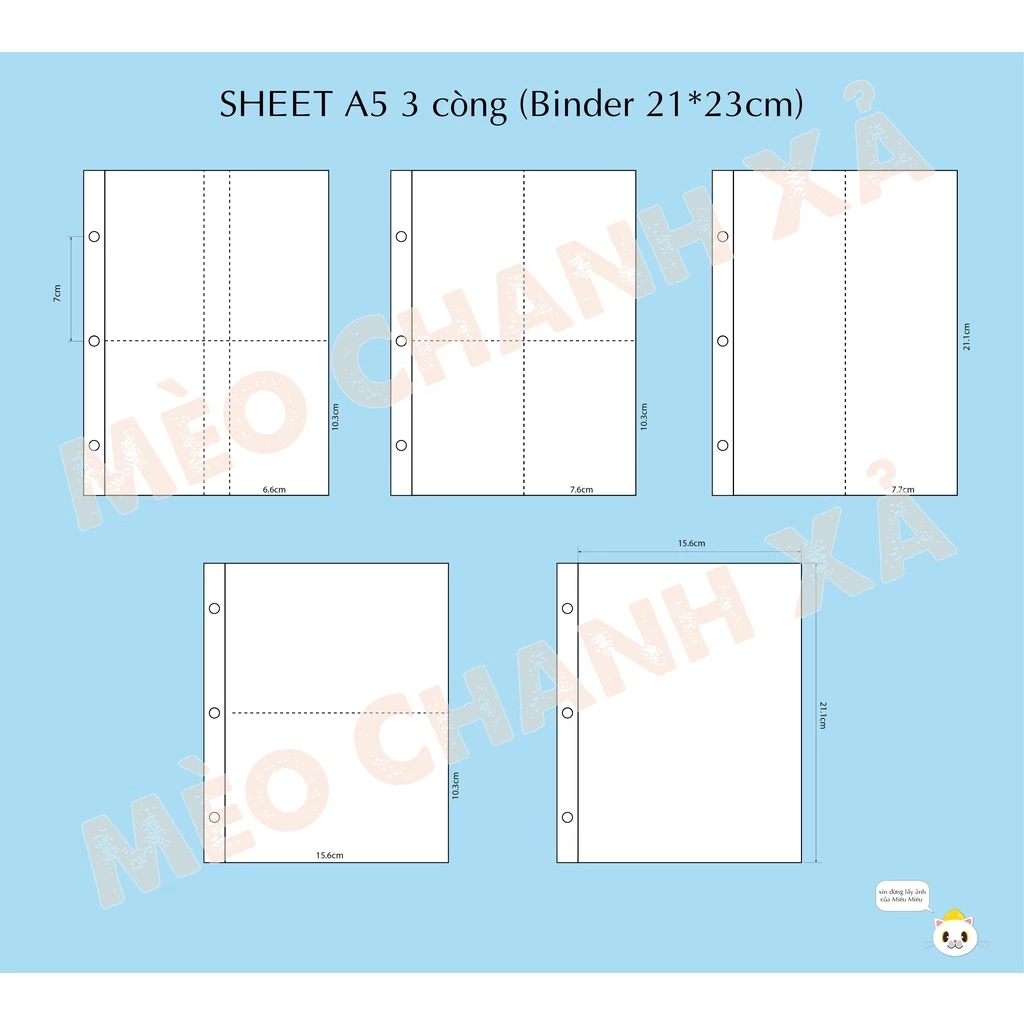 Sheet A5 3 CÒNG 1 MẶT (binder 21 x 23cm) đựng card, miniptc/TOP B8 THƯỜNG, POSTCARD, POSTER A5, THẺ NHÂN PHẨM,...
