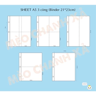 Sheet A5 3 CÒNG 1 MẶT (binder 21 x 23cm) đựng card, miniptc/TOP B8 THƯỜNG, POSTCARD, POSTER A5, THẺ NHÂN PHẨM,...